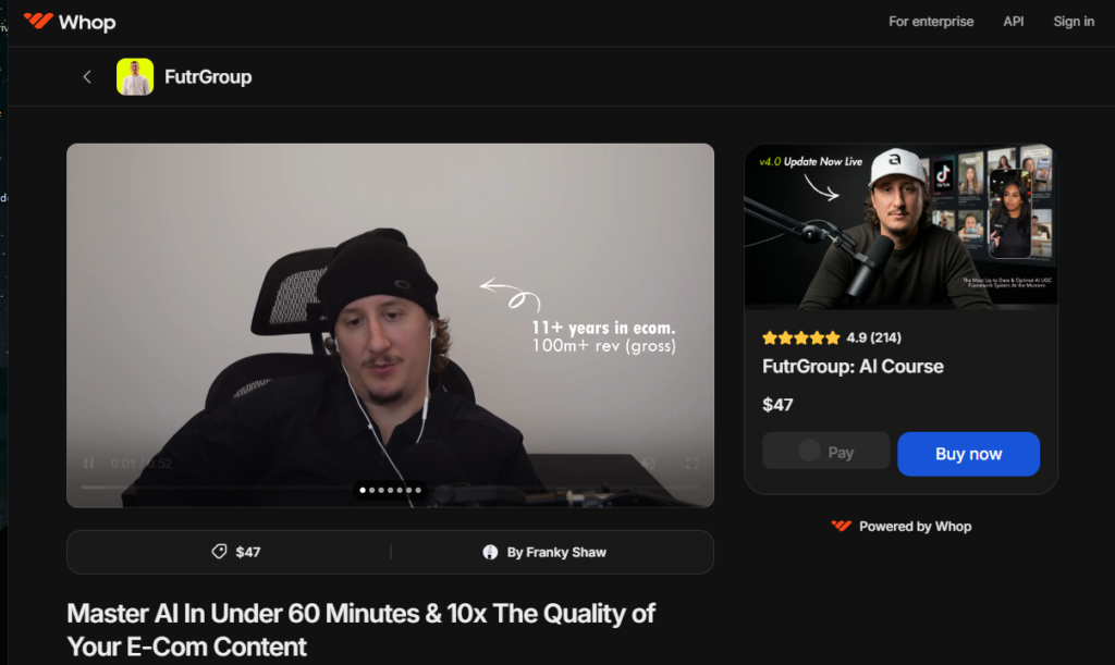 Franky Shaw – FutrGroup AI Course (Master AI In Under 60 Minutes & 10x The Quality of Your E-Com Content)